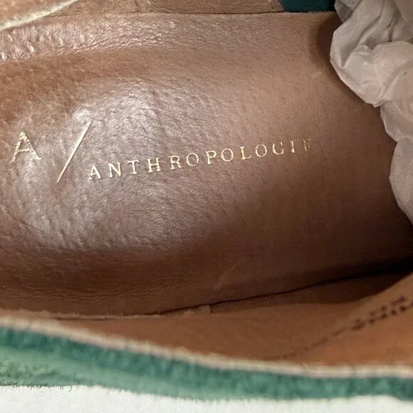 Anthropologie Polka Dot Hunter Green Suede Ankle Boots - Picture 8 of 11